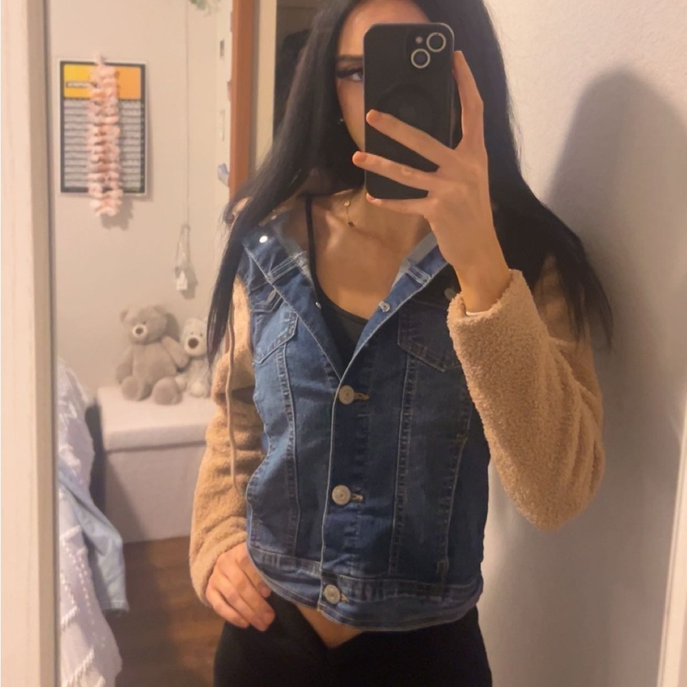 Wallflower Blue Denim Jacket with Cream Sherpa Collar